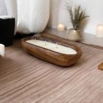 Dekoratif Ahşap Kayık Tabakta Kokulu Soya Mum – 3 Fitilli, Doğal ve Şık Tasarım - 1 Adet