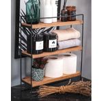 DEKORATİF AHŞAP RAFLI METAL MUTFAK VE BANYO RAFI ÇOK AMAÇLI DUVAR RAFI VE MASA ÜSTÜ 3 RAFLI STAND