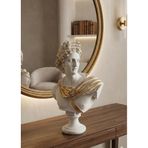 Dekoratif Apollo Büst Biblo – Antik Yunan Heykel Tarzı, Erkek Model Biblo Gold Detaylı Lüks Salon Konsol Süs Objesi (polyester)