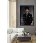 Dekoratif Atatürk Takım Elbiseli Portre Ahşap Tablo Çerçeve Görünümlü Dikey Duvar Dekorasyon Tablosu - 70 x 50 - Kırmızı