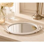 Dekoratif Aynalı Tepsi 49x26 cm – Avangard Kulplu Sunum ve Organizer Tepsisi, Modern Dekoratif Tepsi (İnci)