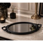 Dekoratif Aynalı Tepsi 49x26 cm – Avangard Kulplu Sunum ve Organizer Tepsisi, Modern Dekoratif Tepsi (Siyah)