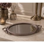 Dekoratif Aynalı Tepsi 49x26 cm – Avangard Kulplu Sunum ve Organizer Tepsisi, Modern Dekoratif Tepsi (Taupe)