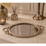 Dekoratif Aynalı Tepsi 49x26 cm – Avangard Kulplu Sunum ve Organizer Tepsisi, Modern Dekoratif Tepsi (Vizon)