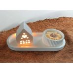 Dekoratif Beton Tabak Üzerinde Beton Mini Ev ve Mini Saksıda Soya Wax Papatya Mum Set - 1 Adet
