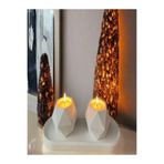 Dekoratif Beton Tabaklı Geometrik Tealight Mumluk Seti ( Tealight Mumlar Dahildir)