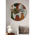 Dekoratif Bohem Minimalist Soyut Çizim Ahşap Tablo Şık Yuvarlak Duvar Dekorasyon Tablosu - 30 x 30 - Yeşil