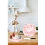 Dekoratif Cam Kesme Tahtası Pembe Mermer Çap 32 cm | Cam Kesme Tablası