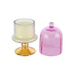 Dekoratif Cam Mum Standı, Pembe Kapaklı, Altın Kaideli, 8x16 cm, Şampanya Rengi Mum ile
