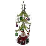 Dekoratif Cam Yılbaşı Ağacı, Noel Baba Figürlü, Süslemeli, 20x9x9 cm, Aynalı Taban