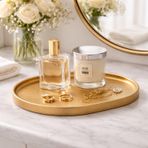 Dekoratif Dikdörtgen Tepsi – 31x22 cm Banyo Tezgah Organizer, Sabunluk ve Kozmetik Düzenleyici, Modern Sunum Tepsisi (Altın)