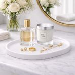 Dekoratif Dikdörtgen Tepsi – 31x22 cm Banyo Tezgah Organizer, Sabunluk ve Kozmetik Düzenleyici, Modern Sunum Tepsisi (Beyaz)