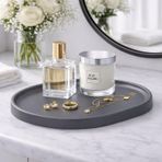 Dekoratif Dikdörtgen Tepsi – 31x22 cm Banyo Tezgah Organizer, Sabunluk ve Kozmetik Düzenleyici, Modern Sunum Tepsisi (Gri)