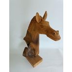 Dekoratif El Oyması Ahşap At Kafası 52x43x24cm (Teak Ağac-3)