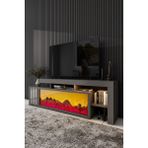 Dekoratif Elektrikli Yapay Şömine ve Tv Ünitesi 160 cm x 52 cm Kumandalı Bluetooth Ses Antrasit Rengi