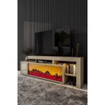 Dekoratif Elektrikli Yapay Şömine ve Tv Ünitesi 160 cm x 52 cm Kumandalı Bluetooth Ses, Sahra Rengi - Kum Beji
