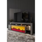 Dekoratif Elektrikli Yapay Şömine Ve Tv Ünitesi 160cm X 52cm Kumandalı Bluetooth Ses Antrasit