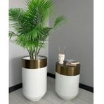 Dekoratif Eskitme Darbuka Parlak Beyaz Saksı 70 cm + Sehpa 60 cm İkili Set