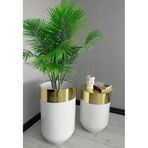 Dekoratif Gold Darbuka 70 cm + Sehpa 60 cm İkili Set Parlak Beyaz Saksı