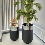 Dekoratif Gümüş Darbuka Siyah Saksı 70 Cm+sehpa 60 Cm (ikili Set)
