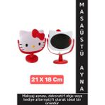 Dekoratif Hediye Sevimli Figür Hello Kitty Tasarımlı Komodin Makyaj Masası Masa Üstü Ayna 21 x 18 cm - Standart