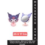 Dekoratif Hediyelik Sevimli Figür Kuromi Tasarımlı Komodin Makyaj Masası Masa Üstü Ayna 25 x 17 cm - Standart