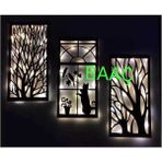 Dekoratif Işıklı 3 Lü Ahşap Duvar Tablosu - Siyah - 25 x 50
