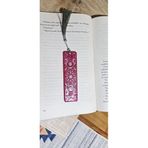 Dekoratif Kitap Ayracı, Pembe Geometrik Desenli, Püsküllü Metal Detaylı