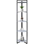 Dekoratif Köşe Rafı 5 Raflı Metal Ve Ahşap Kitaplık Çiçeklik Saksılık 200x31 Cm