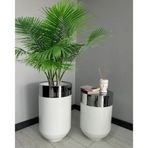 Dekoratif Krom Darbuka Parlak Beyaz Saksı 70 cm + Sehpa 60 cm İkili Set