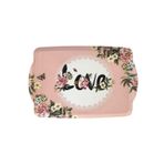 Dekoratif Love Desenli Melamin Tepsi, 38x27 cm, Pembe Çiçek Motifli, Kaydırmaz
