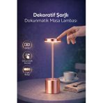 Dekoratif Masa Üstü Şarjlı Dokunmatik Masa Lambası Rose Gold 3 Işık Renkli Dimerli Metal