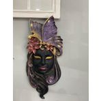Dekoratif Maske Kız Pano Duvar Heykel Biblo mor