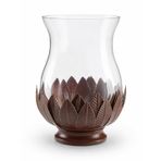 Dekoratif Metal Detaylı Cam Vazo, 37x25 cm, 2 Parçalı, Geniş Ağızlı