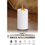Dekoratif Mum Alev Işıklı Hava Nemlendirici 100ML Aroma Difüzör 7 Ledli Buhar Makinesi Gece Lambası - Beyaz