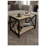 Dekoratif Orta Sehpa Siyah Ahşap | Modern Dikdörtgen Salon Sehpası | Rus Çam Üst Tabla | Dayanıklı Kompress Kraft Boru Ayak | 70x37x38 cm (Siyah)