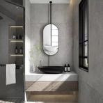 Dekoratif Oval Siyah Metal Tavan Aynası Özelleştirilebilir Asma Çubuk Yüzen Banyo Vanity Makyaj ve Tıraş Aynası Cam Tasarımı (Boyut: 40 cm x 70 cm)