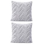 Dekoratif Peluş Kırlent Kılıfı Seti, İskandinav Zigzag Balıksırtı Desenli, Modern Salon ve Koltuk Yastık Kılıfı, 42x42 cm (Balıksırtı Gri 2'li)