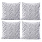 Dekoratif Peluş Kırlent Kılıfı Seti, İskandinav Zigzag Balıksırtı Desenli, Modern Salon ve Koltuk Yastık Kılıfı, 42x42 cm (Balıksırtı Gri 4'lü)