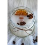 Dekoratif Portakal Tarçın ve Kahve Süslemeli Kavanoz Soya Mum - Beyaz