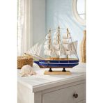 Dekoratif Premium Ahşap El Yapımı Yelkenli Gemi Maketi Masa Üstü Biblo 24x24 CM Lacivert-Siyah 529-F