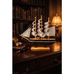 Dekoratif Premium Ahşap El Yapımı Yelkenli Gemi Maketi MasaÜstü Biblo 24 x 24CM Siyah-Lacivert 529-D
