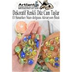 Dekoratif Renkli Düz Cam Taşlar 40 Lı 1 Paket El Sanatları Vazo Doldusu Akvaryum Süsü Değerli Cam Taşları - Çok Renkli - 2cm - Standart