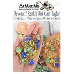 Dekoratif Renkli Düz Cam Taşlar 40 lı 1 Paket El Sanatları Vazo Doldusu Akvaryum Süsü Değerli Cam Taşları