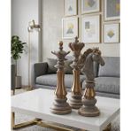 Dekoratif Satranç Takımı Şah Vezir At Gri Gold 3 Lü Biblo