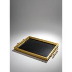 Dekoratif Simli Tepsi 45X28X3 cm Siyah-Gold Sunum Tepsisi