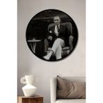Dekoratif Siyah Beyaz Atatürk Duvar Tablo Ahşap Yuvarlak Tablo - 50 x 50 - Yeşil