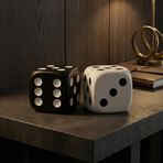 Dekoratif Siyah Beyaz Zar Seti 2’li 9×9 cm – Modern Ev Dekoru, Minimal Masa & Kitaplık Aksesuarı