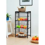 Dekoratif Siyah Metal Sebzelik 3 Raflı Tel Sepetli Çok Amaçlı Stand
