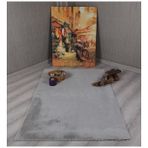 Dekoratif Tavsan Tuyu Ultra Yumusak Pelus Kaymaz Hali Yolluk Gri